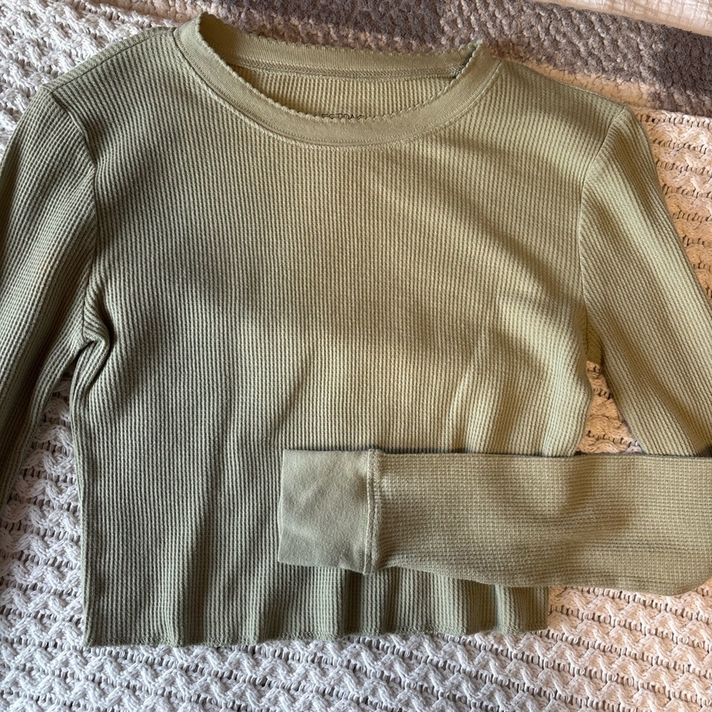 Pastel Green Women's waffle knit long sleeve